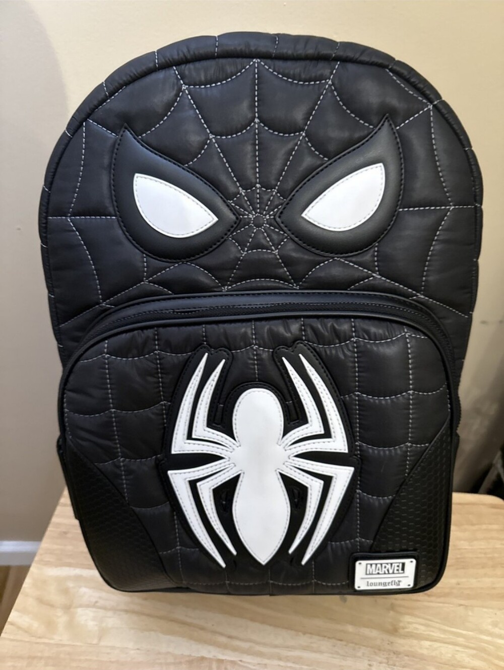 Loungefly Black and White Spider Emblem Backpack